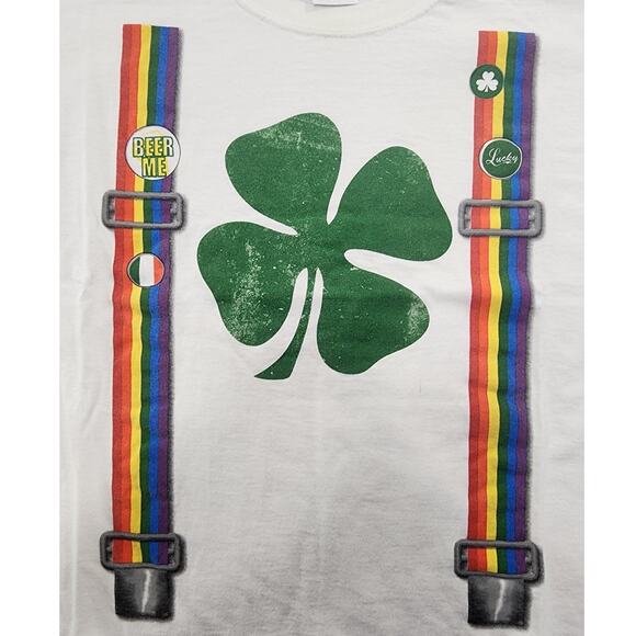 Vintage 90s Fruit of the Loom St Patrick's Day Graphic Tee Size 2XL Lucky Clover - Picture 2 of 10